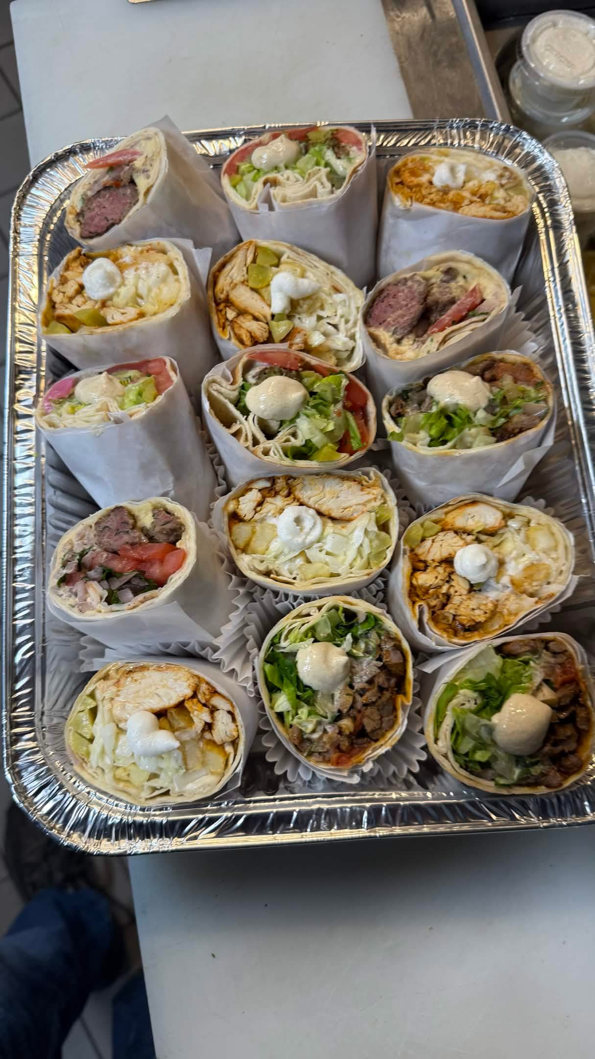 Wrap platter with garlic sauce